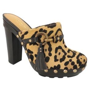 Coach Animal Print Mules with Black and Gold Details